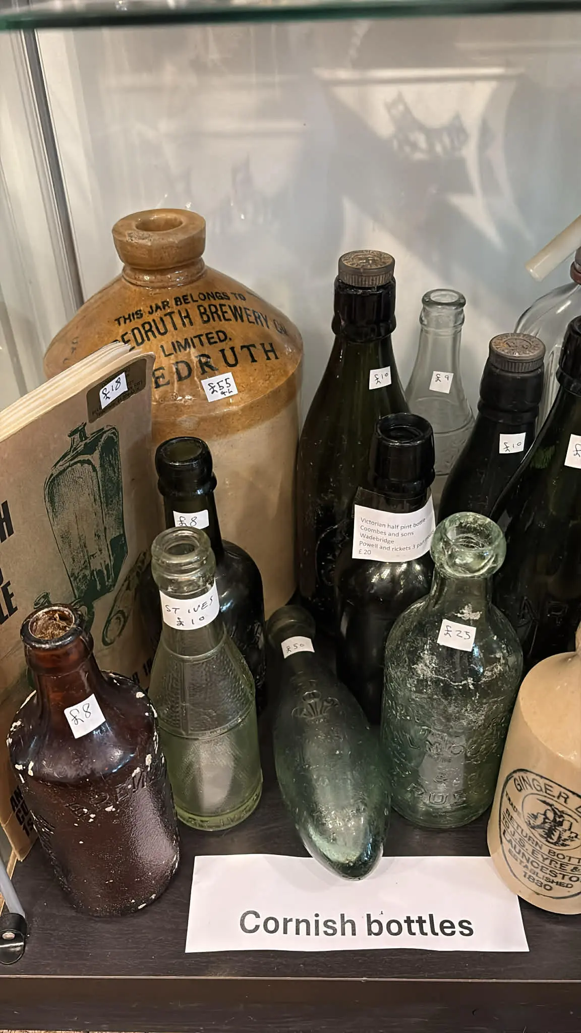 Antique glass bottles from Cornwall